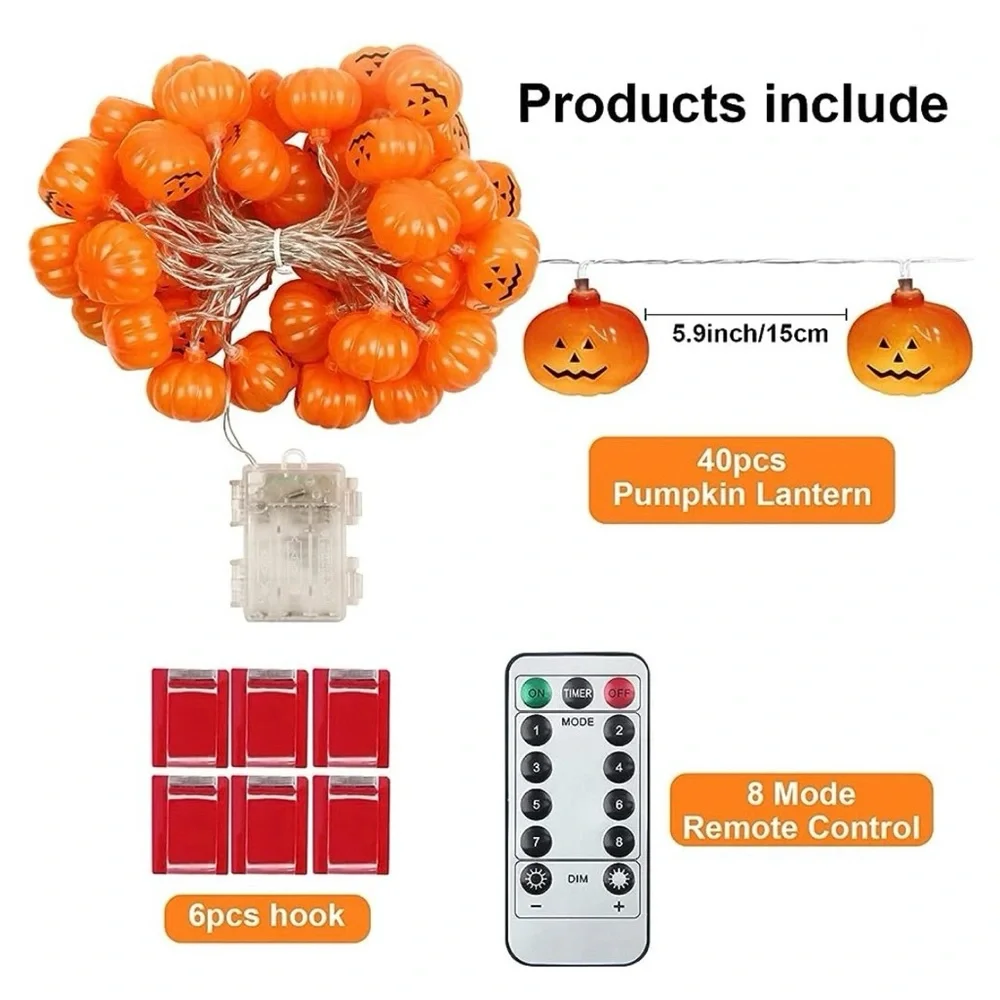Halloween Lights, 20ft 40 LED Halloween Lights, LED Pumpkin Lights